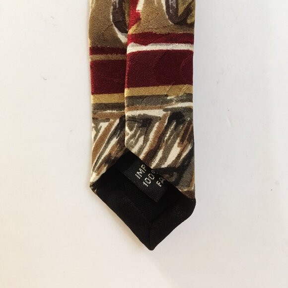 We Care Neck Tie 100% Silk Geometric Abstract Men's Burgundy Green Gold Black - Picture 7 of 7